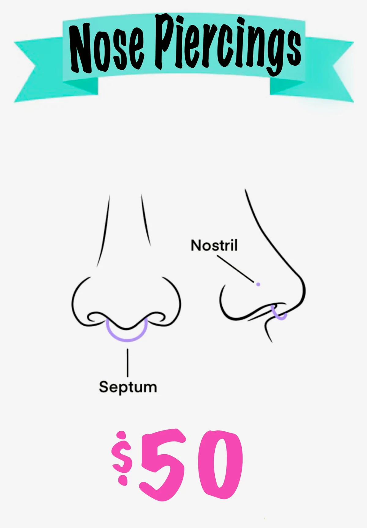 Nose Piercings anatomy diagram showing piercing locations